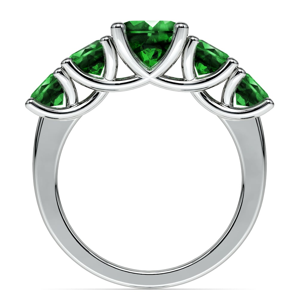 5 Stone Emerald Ring In White Gold | 03