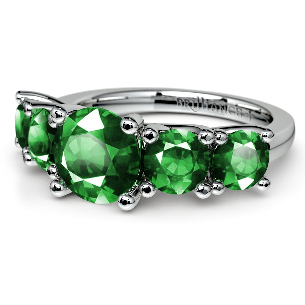 5 Stone Emerald Ring In White Gold | 05