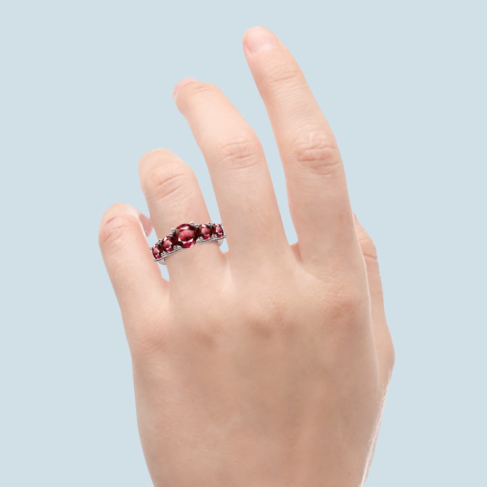 Round Ruby Ring In White Gold With Trellis Design | Thumbnail 06