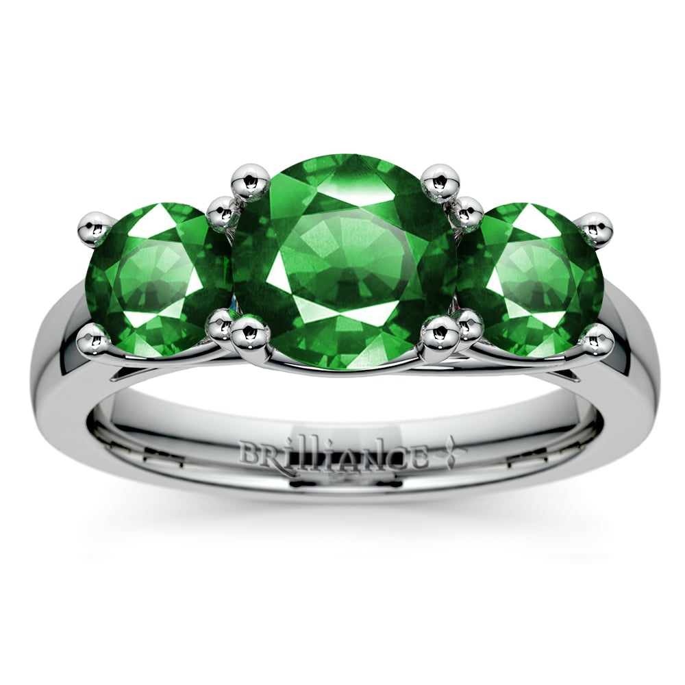 Three Stone Emerald Ring In White Gold | 02
