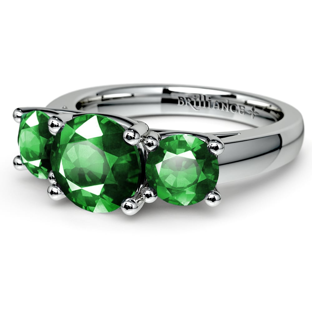 Three Stone Emerald Ring In White Gold | 05