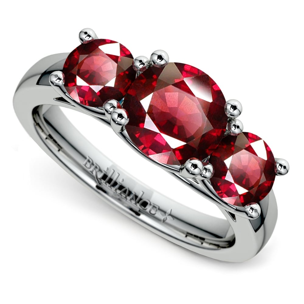 Trellis Three Ruby Gemstone Ring in Platinum | 01