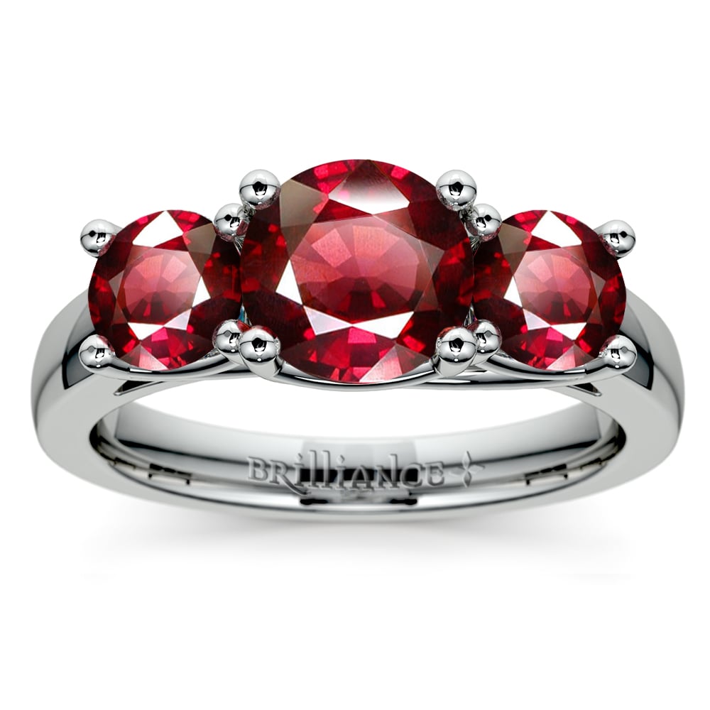 Trellis Three Ruby Gemstone Ring in Platinum | 02
