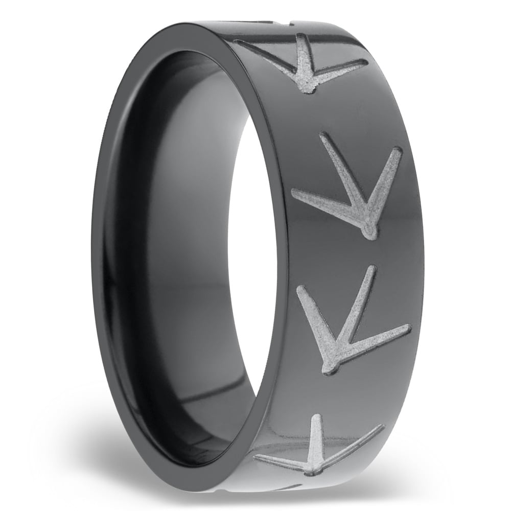 Turkey Track Pattern Men's Wedding Ring in Zirconium (8mm) | 02