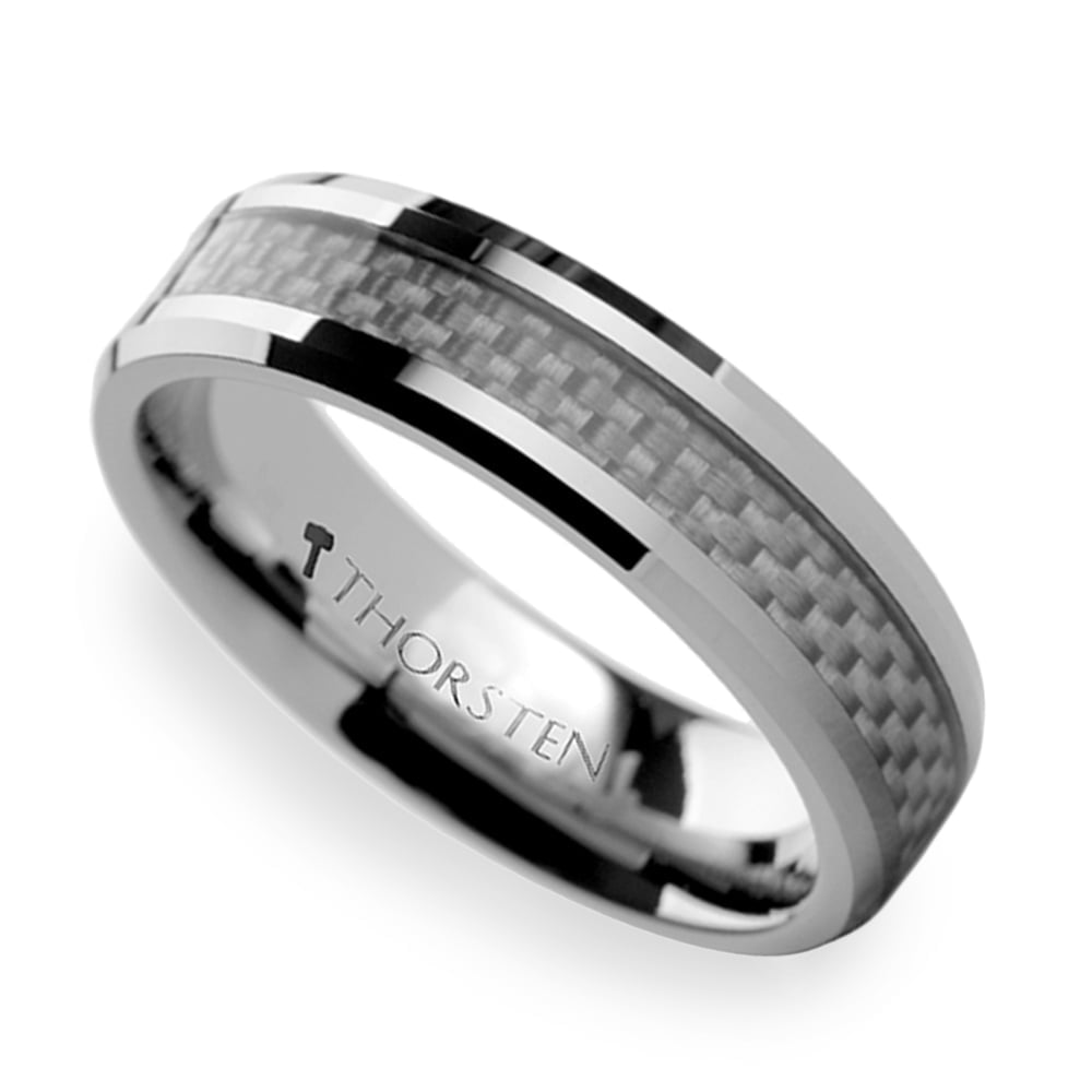 Tungsten Mens Ring With White Carbon Fiber Inlay | 01