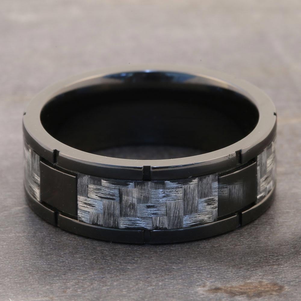 User 1 - Segmented Zirconium & Silver Carbon Fiber Mens Band (8mm) | 04