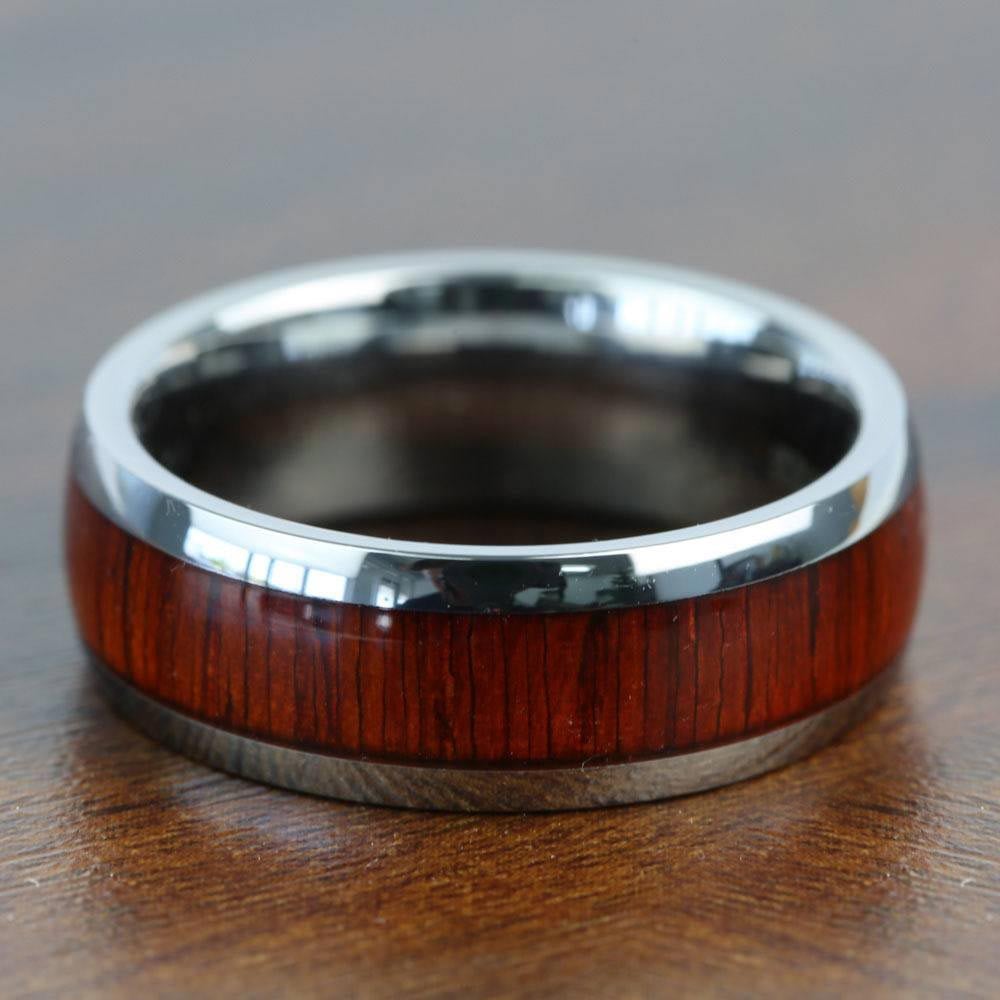 Vermillion - Domed Tungsten Mens Band in Padauk Wood Inlay (8mm) | 04