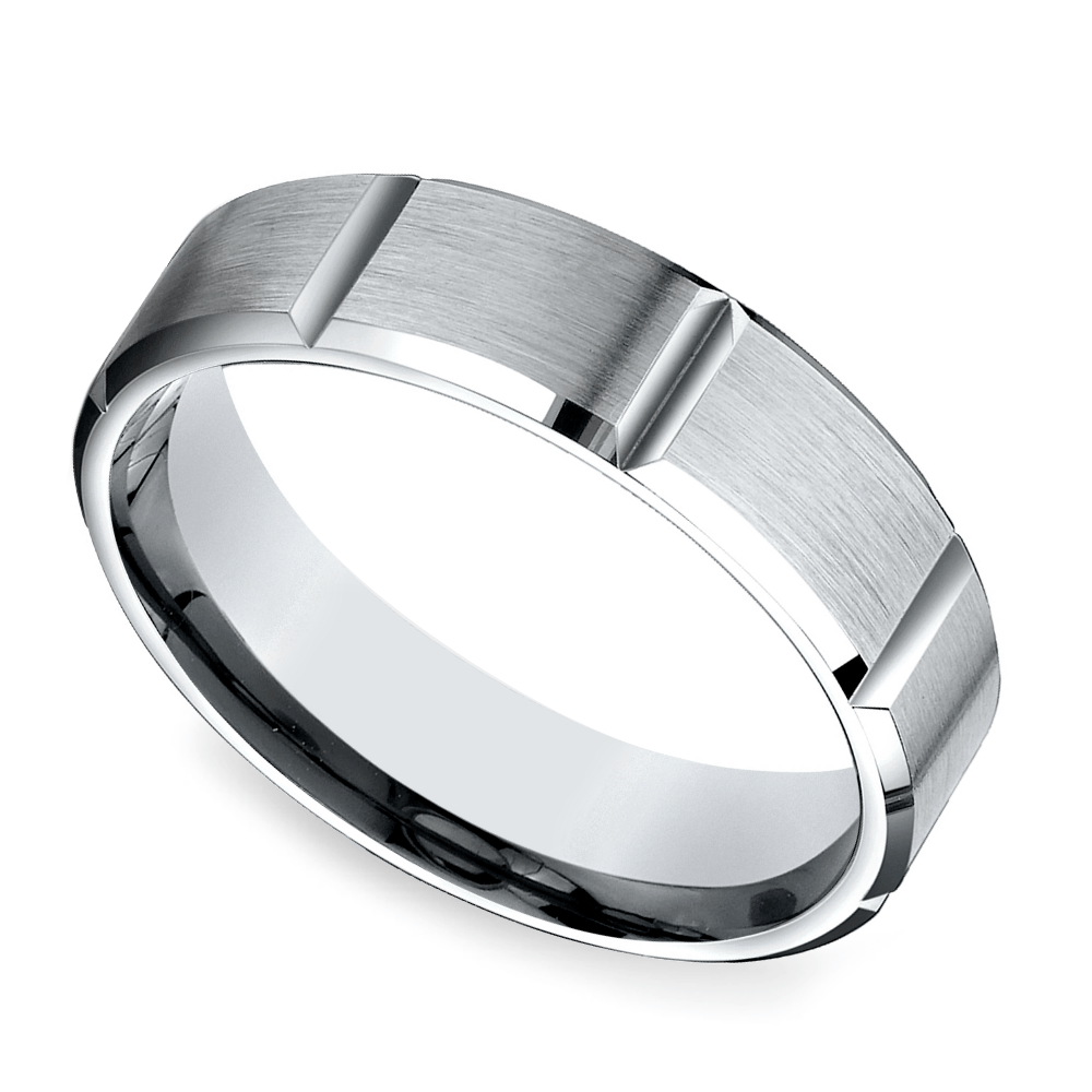 Vertical Grooves Mens Wedding Ring in Platinum (8mm) | Zoom