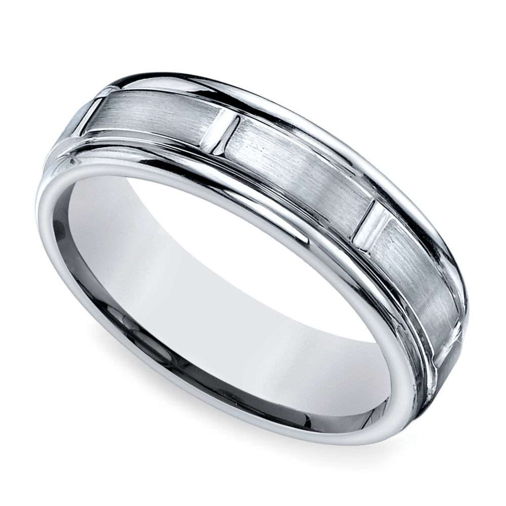 Vertical Grooved Mens Wedding Ring in White Gold (6mm) | 01