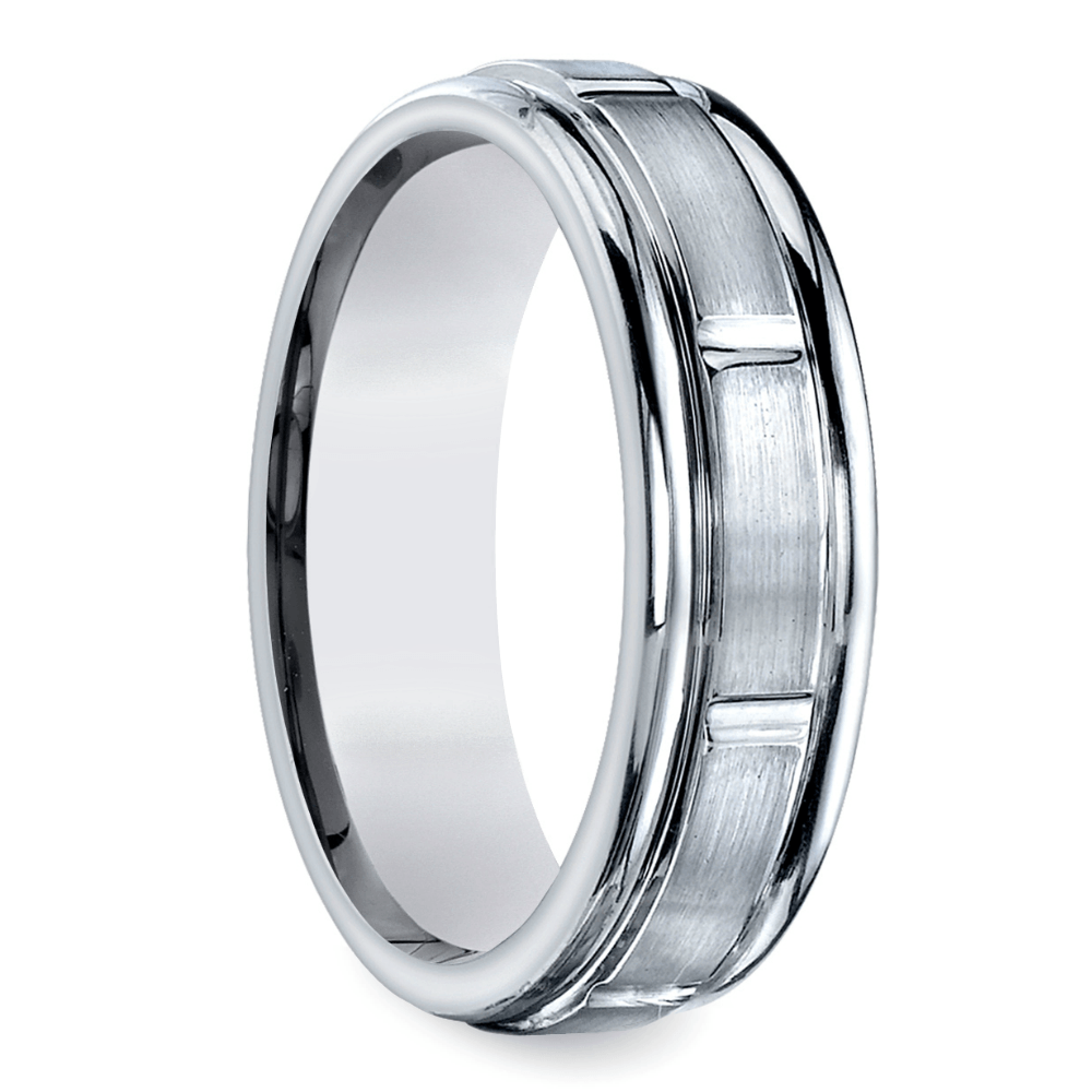 Vertical Grooved Mens Wedding Ring in White Gold (6mm) | 02