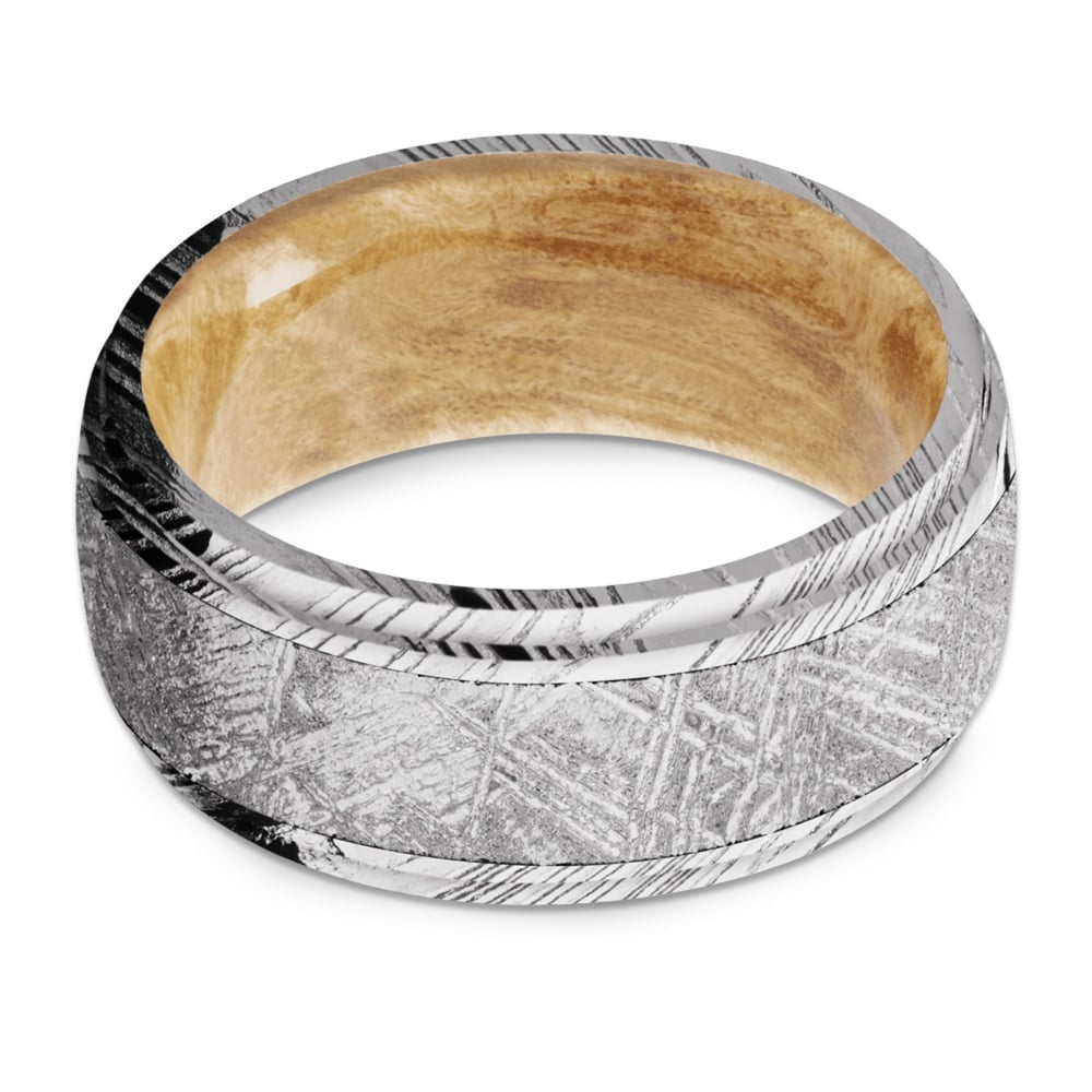 Triton - Damascus & Meteorite Mens Ring with Burl Wood Sleeve (9mm) | 03