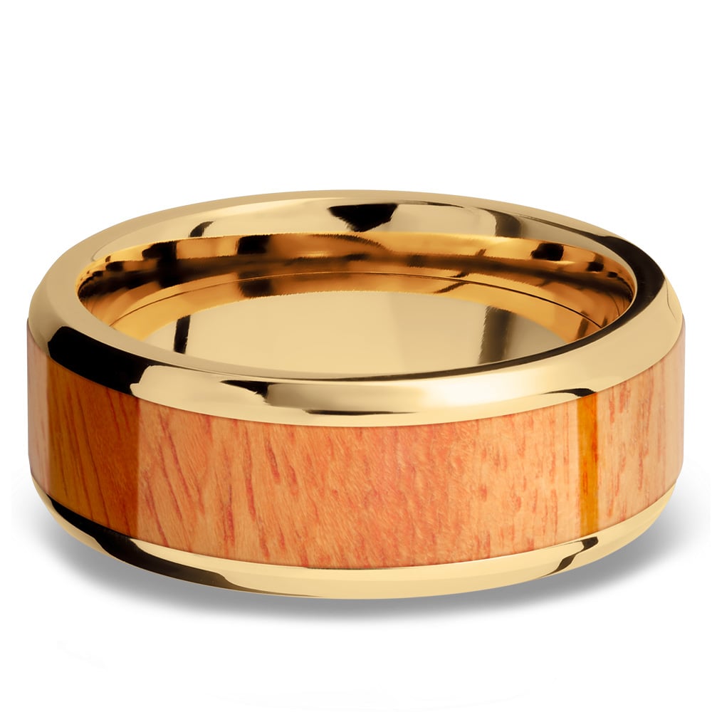 Rich Autumn - 14K Yellow Gold Mens Band with Osage Orange Inlay (8mm) | 03