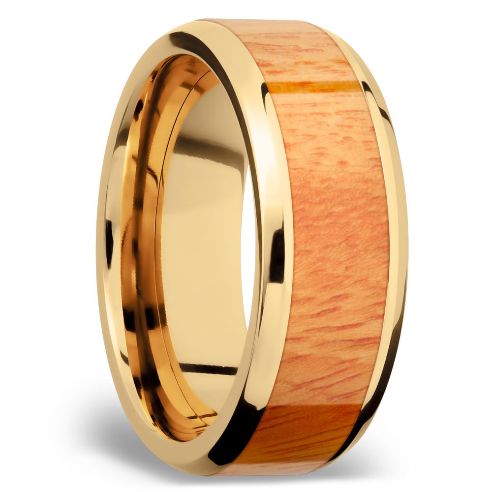 Rich Autumn - 14K Yellow Gold Mens Band with Osage Orange Inlay (8mm) | 02