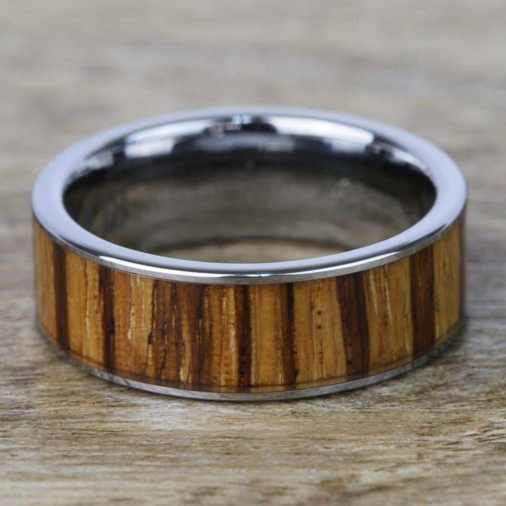 Zealous - Tungsten Mens Band with Zebra Wood Inlay (8mm) | 04
