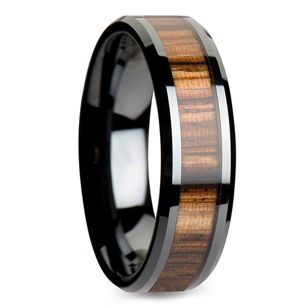 Mens Black Ceramic Zebrawood Wedding Ring -The Pinstriped | 02