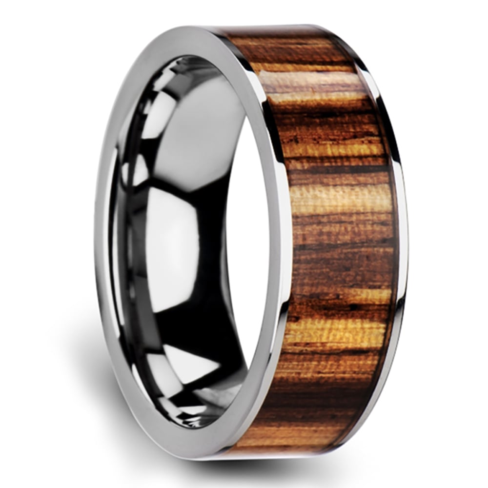 Zealous - Tungsten Mens Band with Zebra Wood Inlay (8mm) | 02