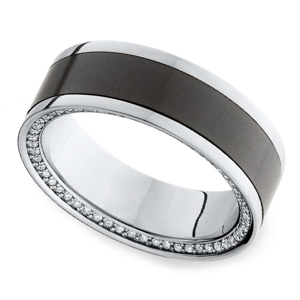 Elysium And Platinum Wedding Band With Beveled Diamonds | 01