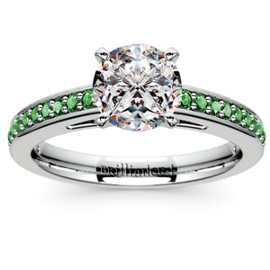 Emerald Gemstone Engagement Ring With Cathedral Setting In White Gold