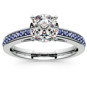 Blue Sapphire Pave Band Engagement Ring Setting In White Gold