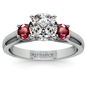 Diamond Engagement Ring With Ruby Side Stones In White Gold