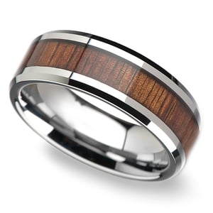 Mens Koa Wood Ring - Beveled Tungsten Wedding Band (8mm)
