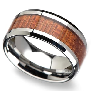Wide Mahogany Wood Mens Wedding Ring In Tungsten (10mm)