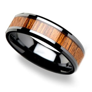 Male Teak Wood Inlay Wedding Ring In Black Ceramic (6mm)