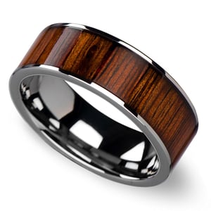 Wide Koa Wood Inlay Men's Wedding Ring in Tungsten (8mm)