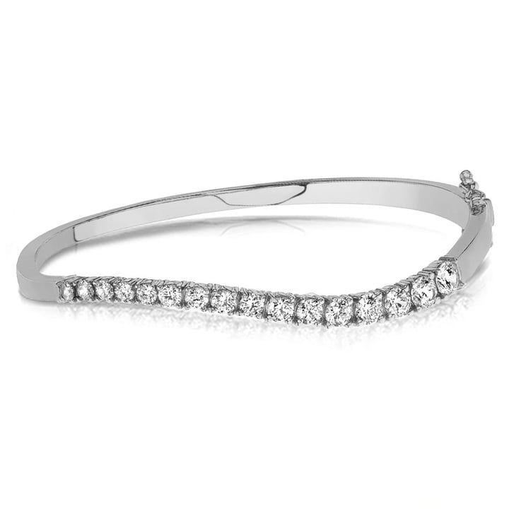 Diamond Bangle Bracelet With A Curved Design In White Gold (2 Ctw) | 03