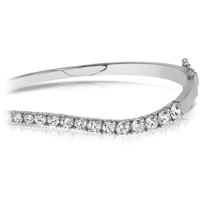 Diamond Bangle Bracelet With A Curved Design In White Gold (2 Ctw) | Zoom