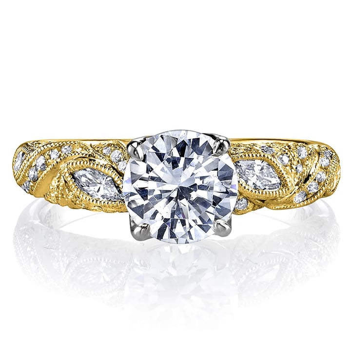Milgrain Edged Leaf And Vine Engagement Ring In Yellow Gold | Thumbnail 02