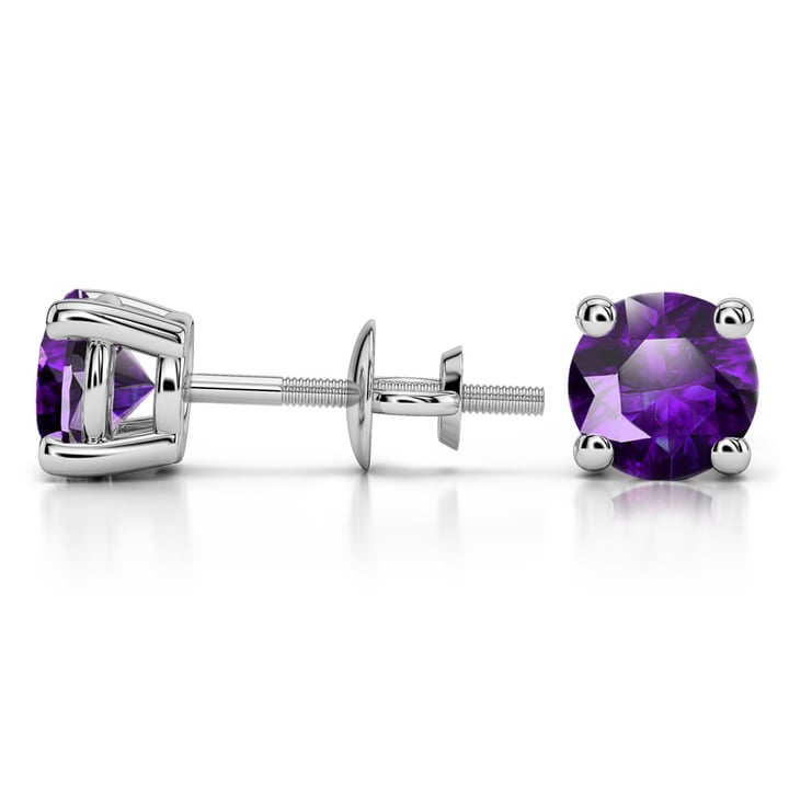 Purple Amethyst Stud Earrings In Platinum (6.4 Mm) | 03