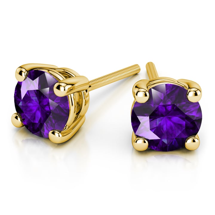 Purple Amethyst Stud Earrings In Gold (6.4 Mm) | 01