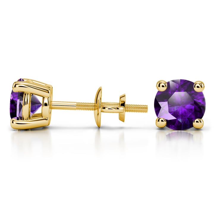 Purple Amethyst Stud Earrings In Gold (6.4 Mm) | 03