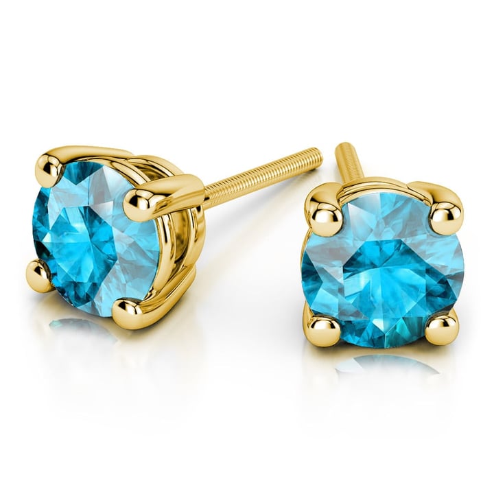 Round Aquamarine Stud Earrings In Gold (5.1 Mm)  | Thumbnail 01