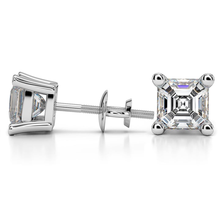 4 Carat Asscher Cut Diamond Stud Earrings In White Gold | Thumbnail 01