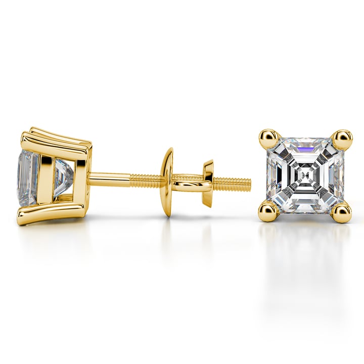 Two Carat Asscher Cut Diamond Earrings In Yellow Gold | 03