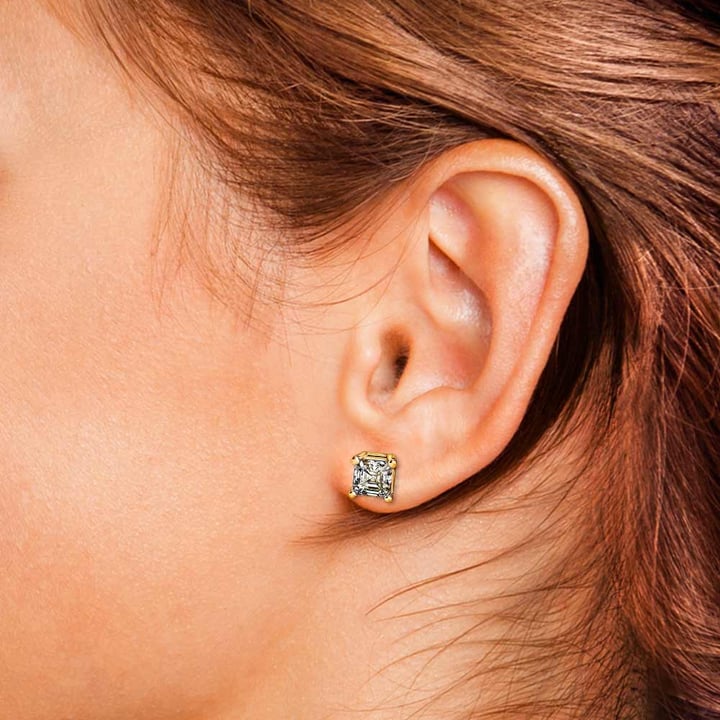 Two Carat Asscher Cut Diamond Earrings In Yellow Gold | 04