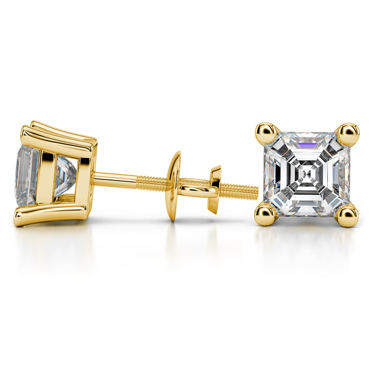 4 Carat Asscher Cut Diamond Stud Earrings In Yellow Gold | 03