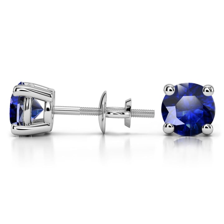 3 Ct Blue Sapphire Stud Earrings In Platinum (6.4 mm) | 03
