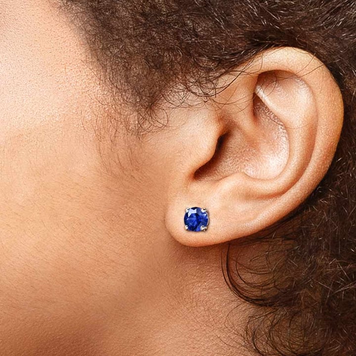 3 Ct Blue Sapphire Stud Earrings In Platinum (6.4 mm) | Thumbnail 01
