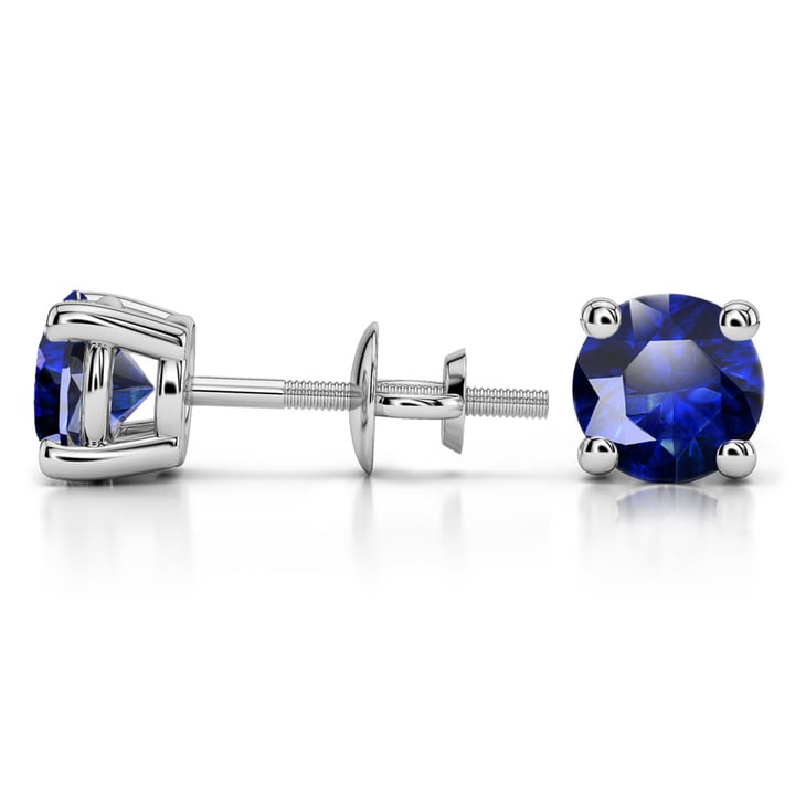 3 Ct Blue Sapphire Stud Earrings In White Gold (6.4 mm) | 03
