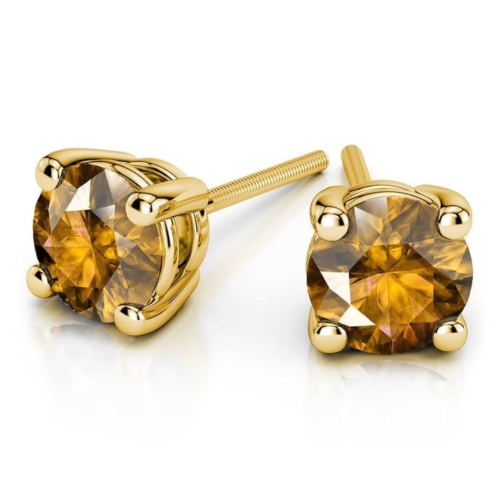 Round Citrine Earring Studs In Gold (4.1 Mm) | 01