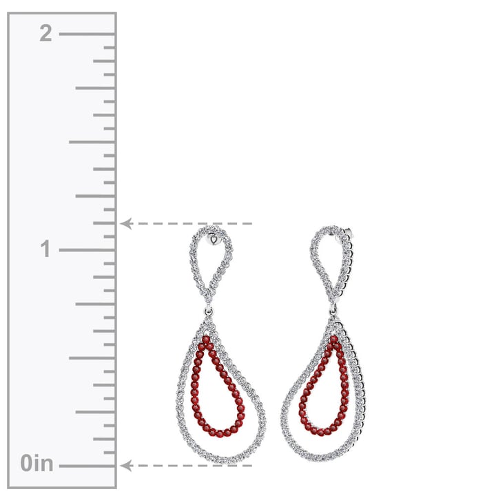 Ruby And Diamond Earrings In White Gold (Curved Dangle Design) | 02