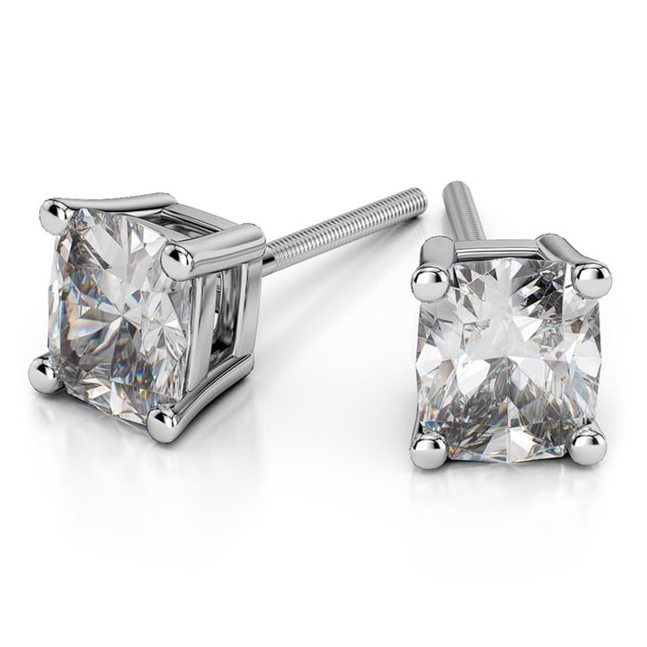 Cushion Diamond Stud Earrings in Platinum (3 ctw) | 01