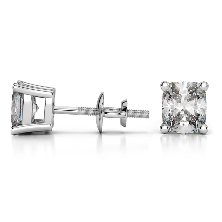 Cushion Diamond Stud Earrings in Platinum (3 ctw) | 03