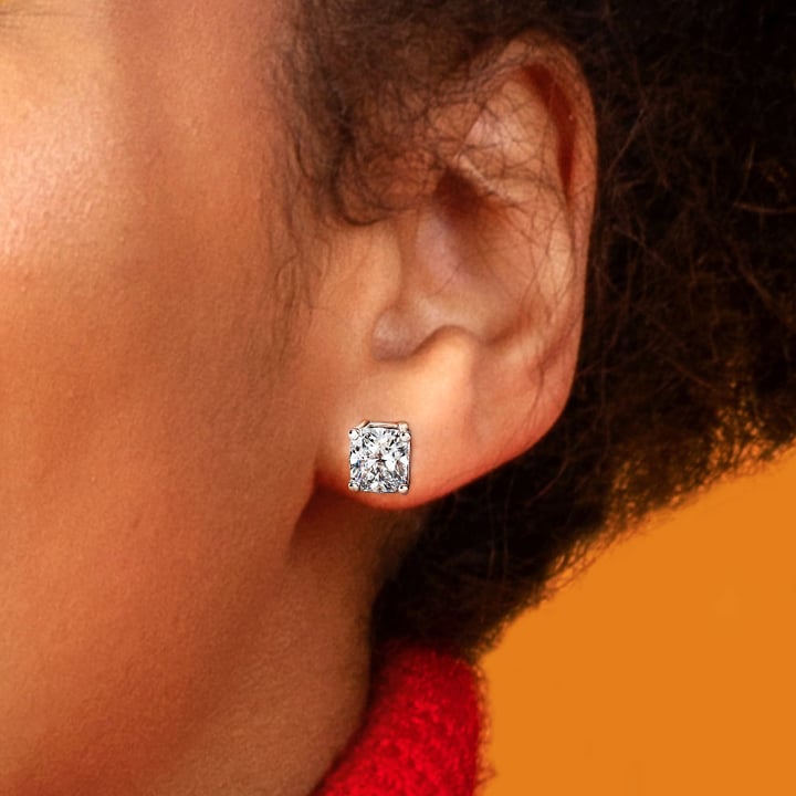 Cushion Diamond Stud Earrings in Platinum (4 ctw) | 04