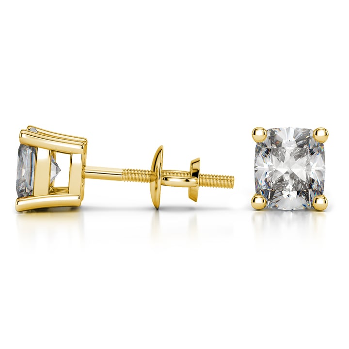 Cushion Diamond Stud Earrings in Yellow Gold (4 ctw) | Thumbnail 01