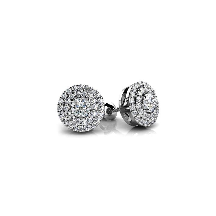 Double Halo Diamond Stud Earrings in 14K White Gold (1/2 Ctw) | Thumbnail 01