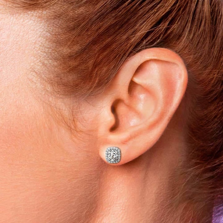 Halo Cushion Diamond Earrings in Platinum (2 ctw) | Thumbnail 01